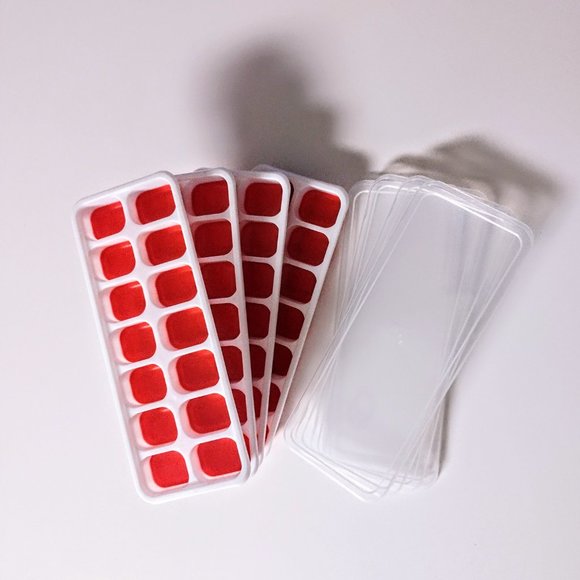 Silicone Ice Cube Freezer Trays ~ Red ~ Set 4 Stack Trays w/Snap Lids ~ Durable - Picture 3 of 11
